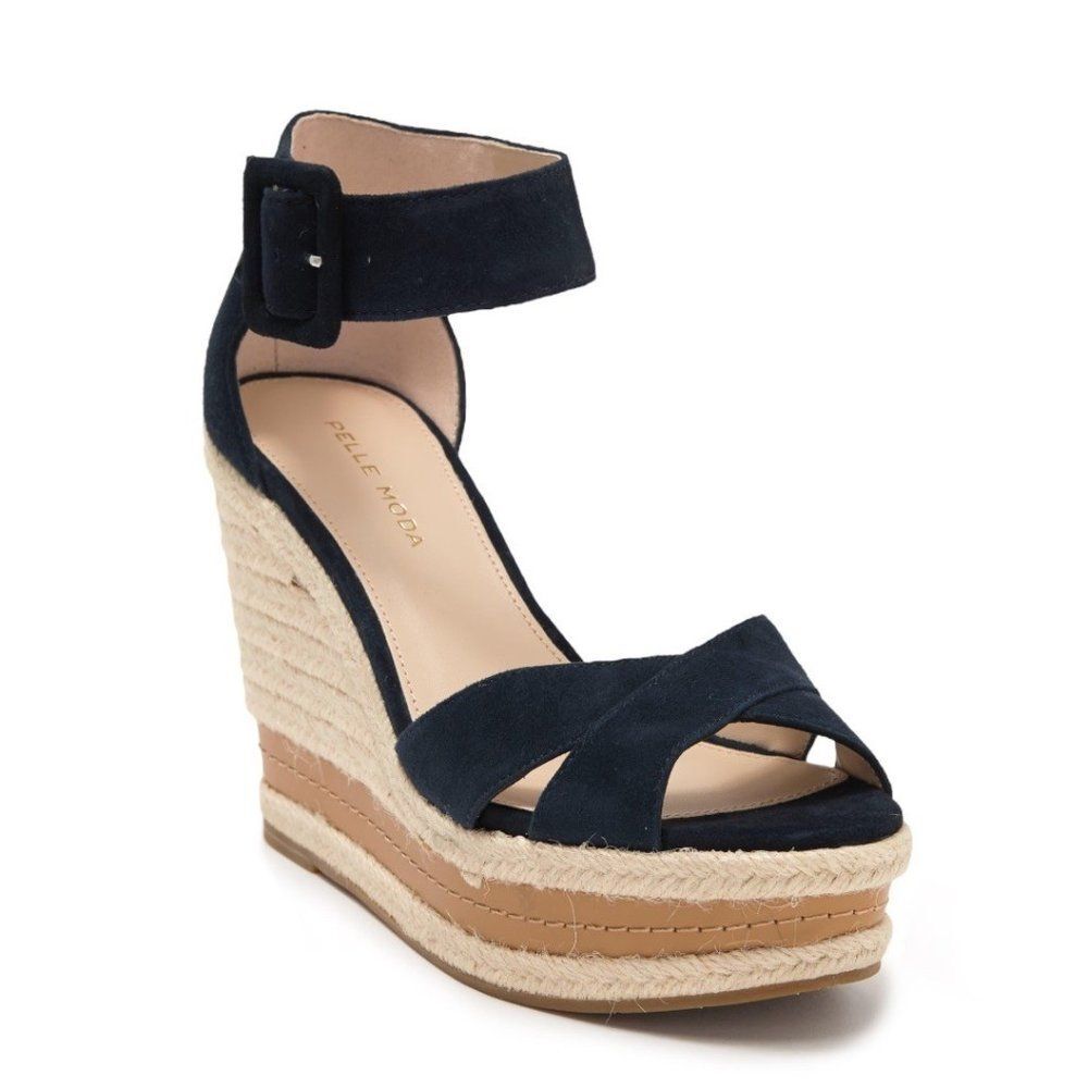 PELLE MODA Rowel Espadrille Wedge Sandal in Blue, 9.5